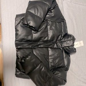 NWT Zara Black Leather Puffer Coat